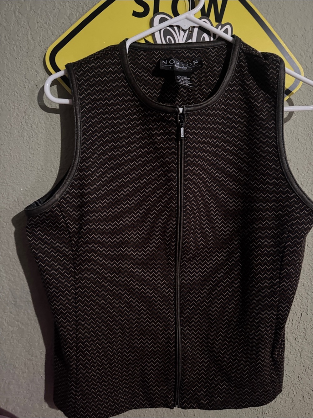 Norton Studio Petite Sleeveless Zip Vest in Black and Brown